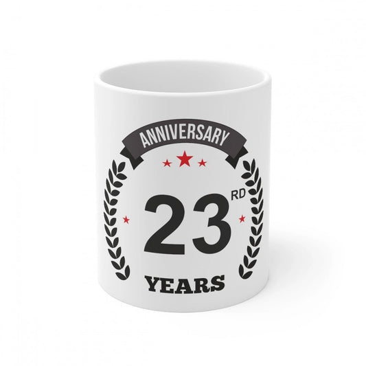 Generic Ceramic 23rd Anniversary Printed Coffee Mug (Color: White, Capacity:330ml) - Aura Living Gear