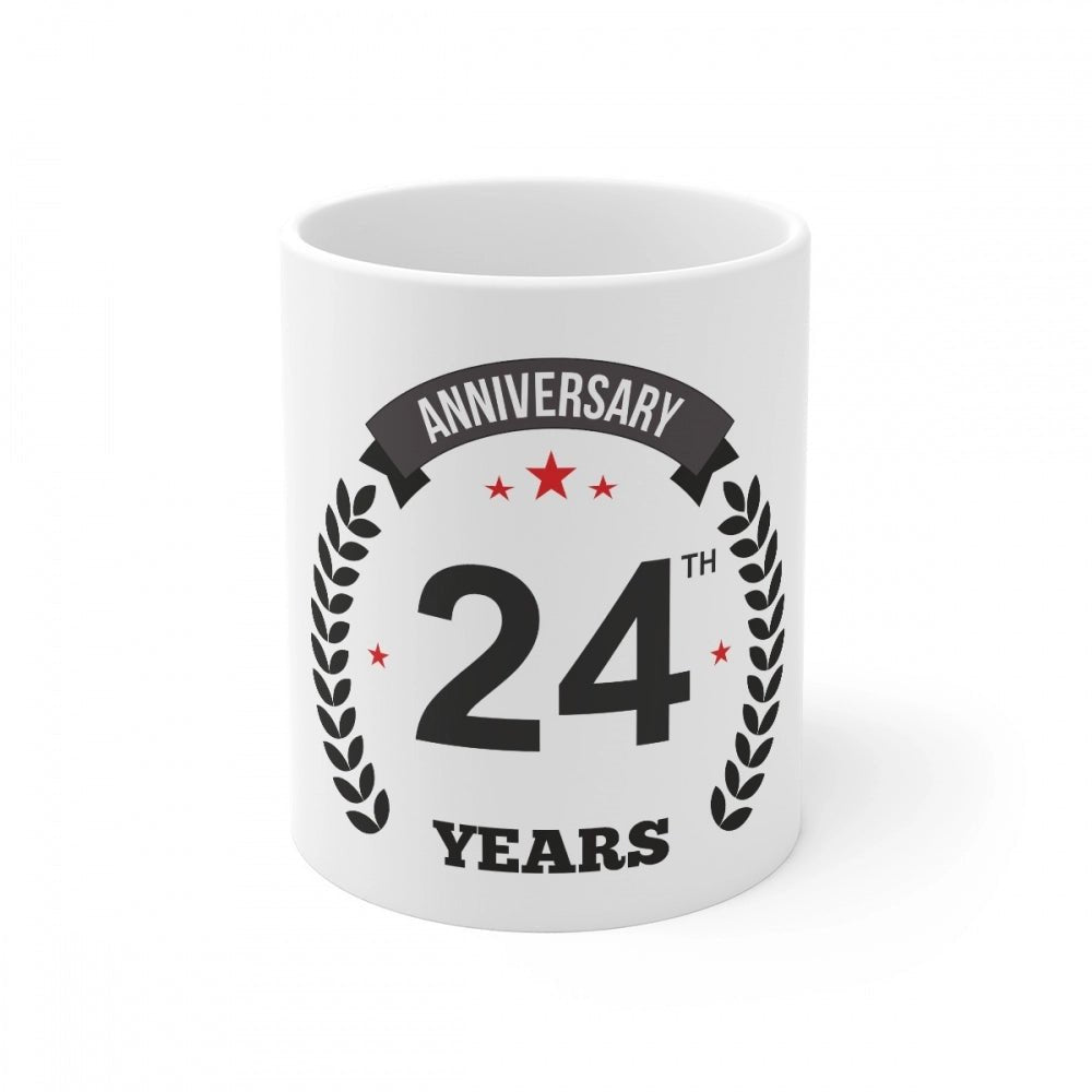 Generic Ceramic 24th Anniversary Printed Coffee Mug (Color: White, Capacity:330ml) - Aura Living Gear