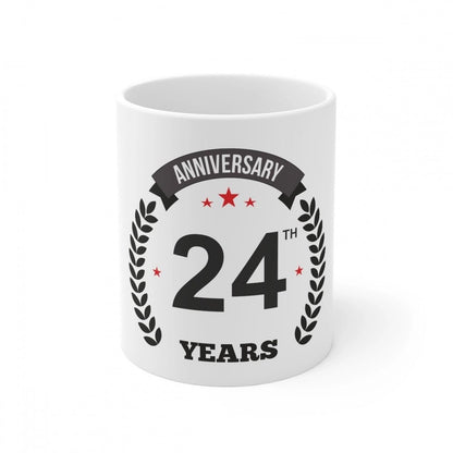 Generic Ceramic 24th Anniversary Printed Coffee Mug (Color: White, Capacity:330ml) - Aura Living Gear