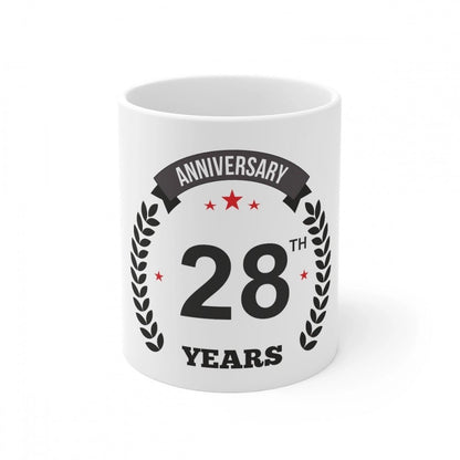 Generic Ceramic 28th Anniversary Printed Coffee Mug (Color: White, Capacity:330ml) - Aura Living Gear