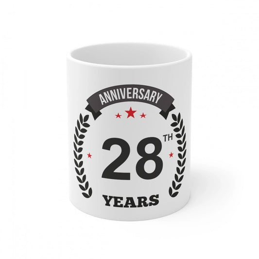 Generic Ceramic 28th Anniversary Printed Coffee Mug (Color: White, Capacity:330ml) - Aura Living Gear