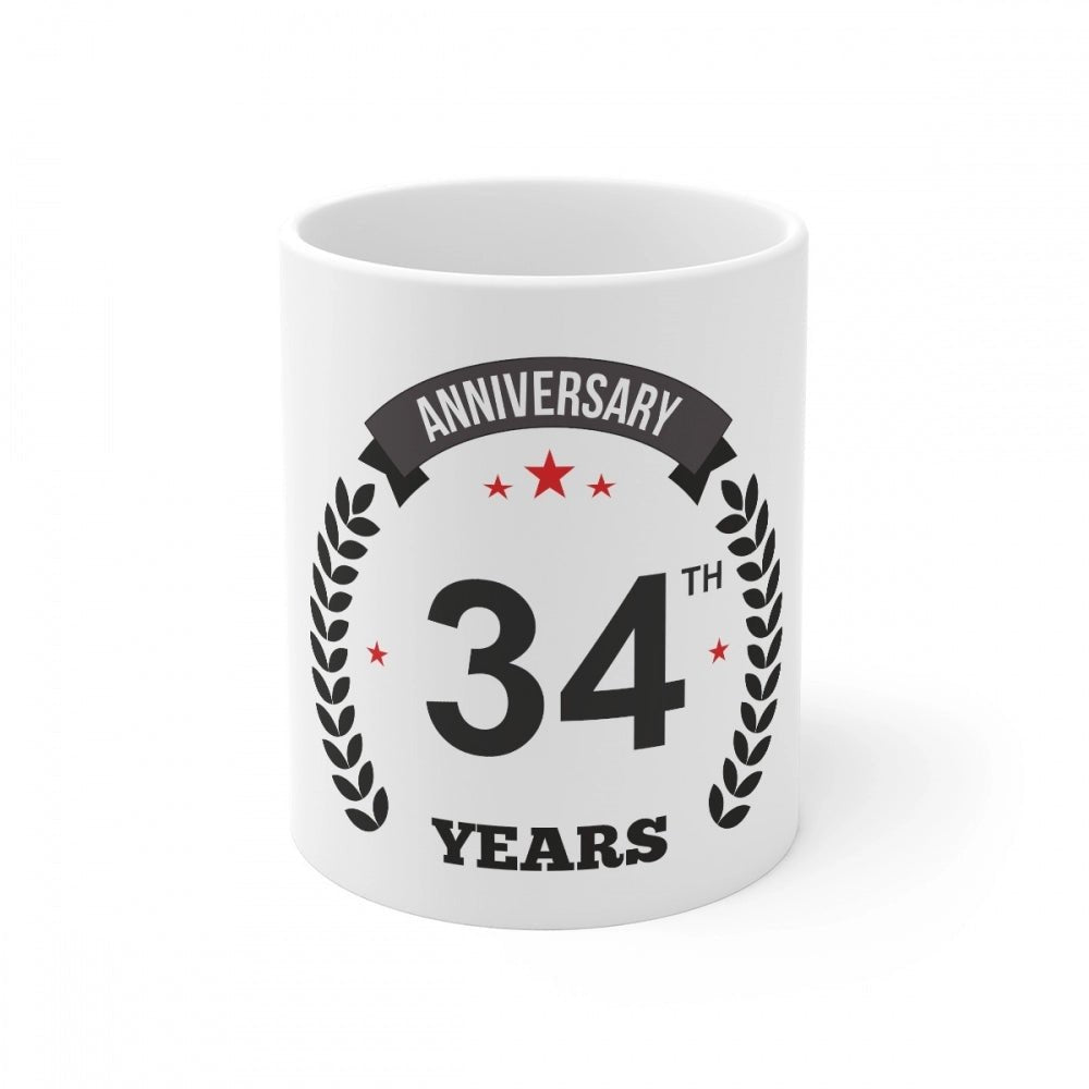 Generic Ceramic 34th Anniversary Printed Coffee Mug (Color: White, Capacity:330ml) - Aura Living Gear