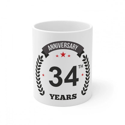 Generic Ceramic 34th Anniversary Printed Coffee Mug (Color: White, Capacity:330ml) - Aura Living Gear