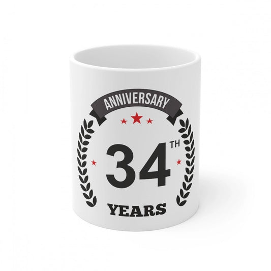 Generic Ceramic 34th Anniversary Printed Coffee Mug (Color: White, Capacity:330ml) - Aura Living Gear