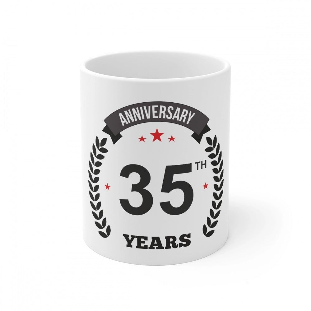 Generic Ceramic 35th Anniversary Printed Coffee Mug (Color: White, Capacity:330ml) - Aura Living Gear