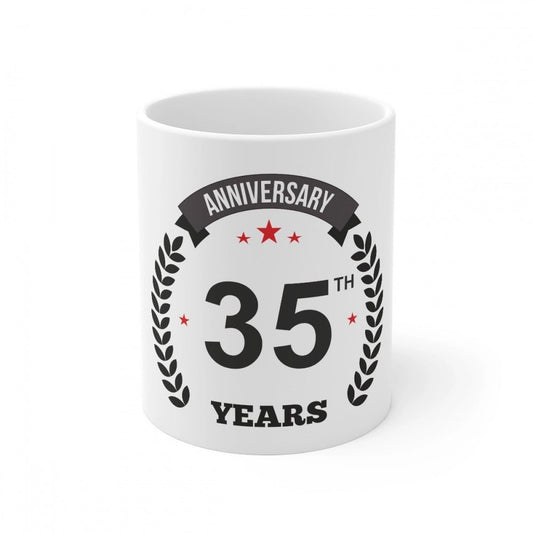 Generic Ceramic 35th Anniversary Printed Coffee Mug (Color: White, Capacity:330ml) - Aura Living Gear