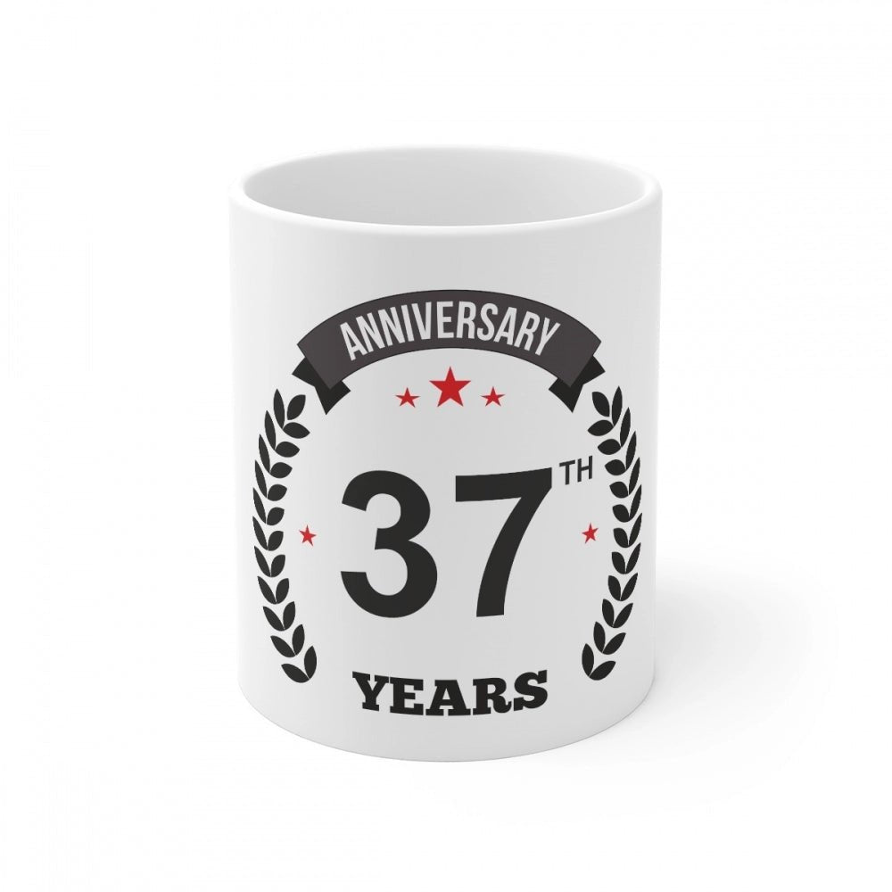 Generic Ceramic 37th Anniversary Printed Coffee Mug (Color: White, Capacity:330ml) - Aura Living Gear
