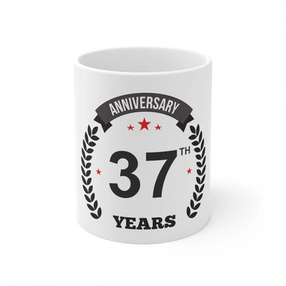 Generic Ceramic 37th Anniversary Printed Coffee Mug (Color: White, Capacity:330ml) - Aura Living Gear