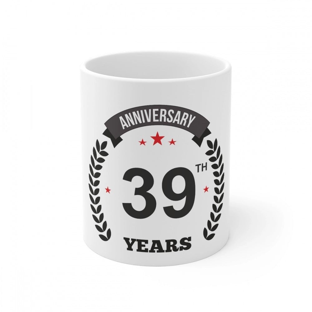 Generic Ceramic 39th Anniversary Printed Coffee Mug (Color: White, Capacity:330ml) - Aura Living Gear