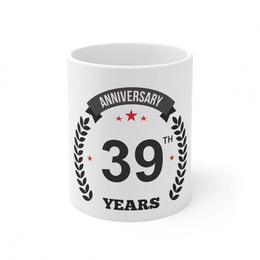 Generic Ceramic 39th Anniversary Printed Coffee Mug (Color: White, Capacity:330ml) - Aura Living Gear