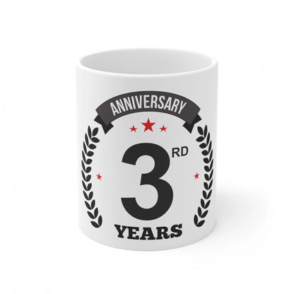 Generic Ceramic 3rd Anniversary Printed Coffee Mug (Color: White, Capacity:330ml) - Aura Living Gear