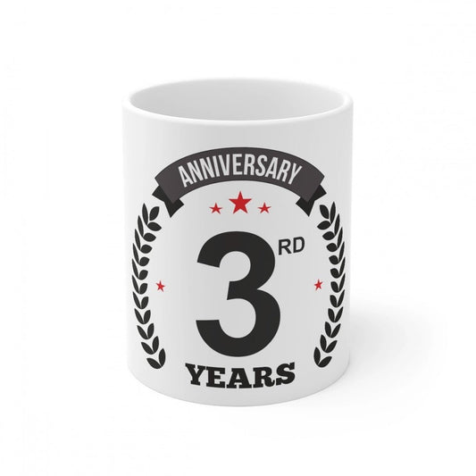 Generic Ceramic 3rd Anniversary Printed Coffee Mug (Color: White, Capacity:330ml) - Aura Living Gear