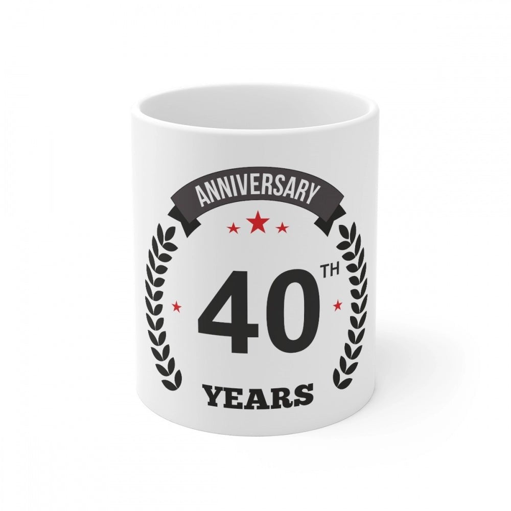 Generic Ceramic 40th Anniversary Printed Coffee Mug (Color: White, Capacity:330ml) - Aura Living Gear