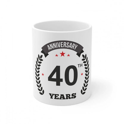 Generic Ceramic 40th Anniversary Printed Coffee Mug (Color: White, Capacity:330ml) - Aura Living Gear