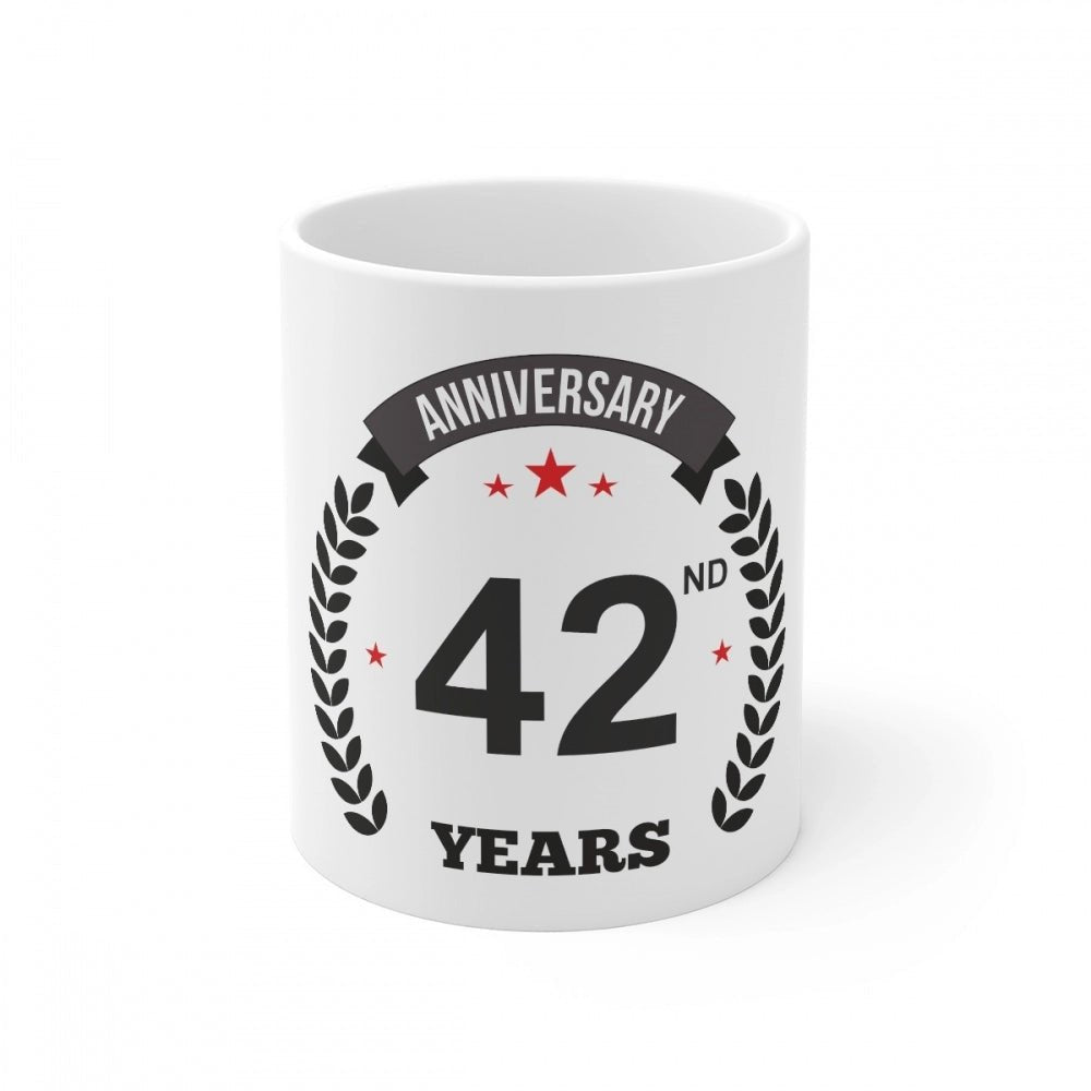 Generic Ceramic 42nd Anniversary Printed Coffee Mug (Color: White, Capacity:330ml) - Aura Living Gear