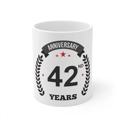 Generic Ceramic 42nd Anniversary Printed Coffee Mug (Color: White, Capacity:330ml) - Aura Living Gear