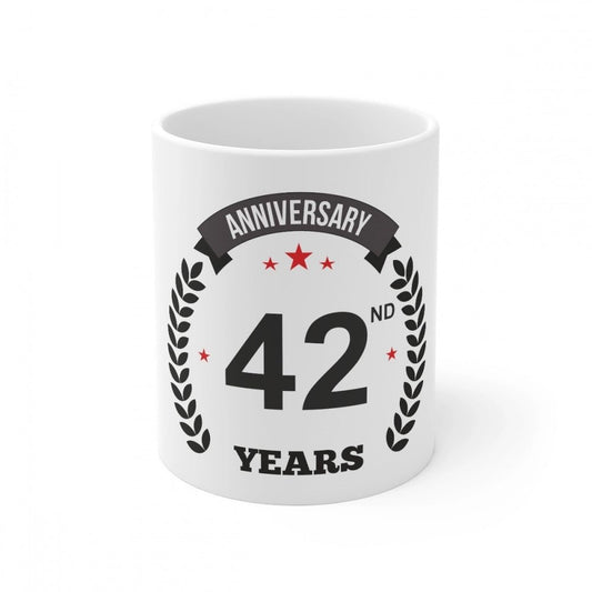 Generic Ceramic 42nd Anniversary Printed Coffee Mug (Color: White, Capacity:330ml) - Aura Living Gear