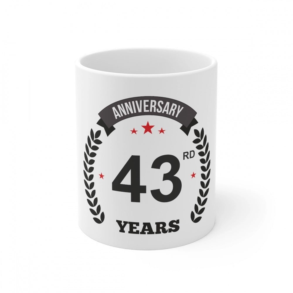 Generic Ceramic 43rd Anniversary Printed Coffee Mug (Color: White, Capacity:330ml) - Aura Living Gear