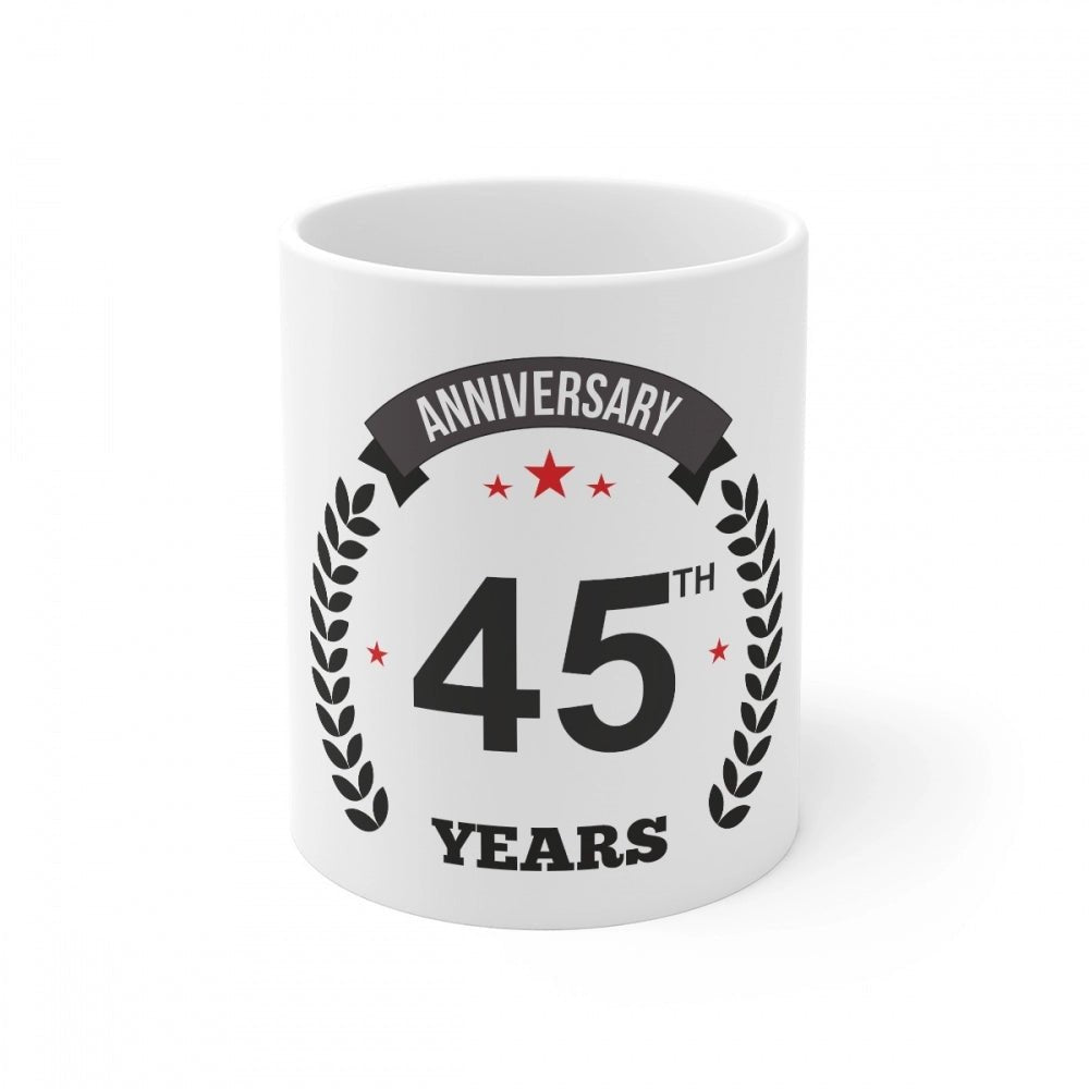 Generic Ceramic 45th Anniversary Printed Coffee Mug (Color: White, Capacity:330ml) - Aura Living Gear