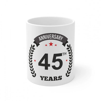 Generic Ceramic 45th Anniversary Printed Coffee Mug (Color: White, Capacity:330ml) - Aura Living Gear