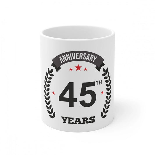 Generic Ceramic 45th Anniversary Printed Coffee Mug (Color: White, Capacity:330ml) - Aura Living Gear