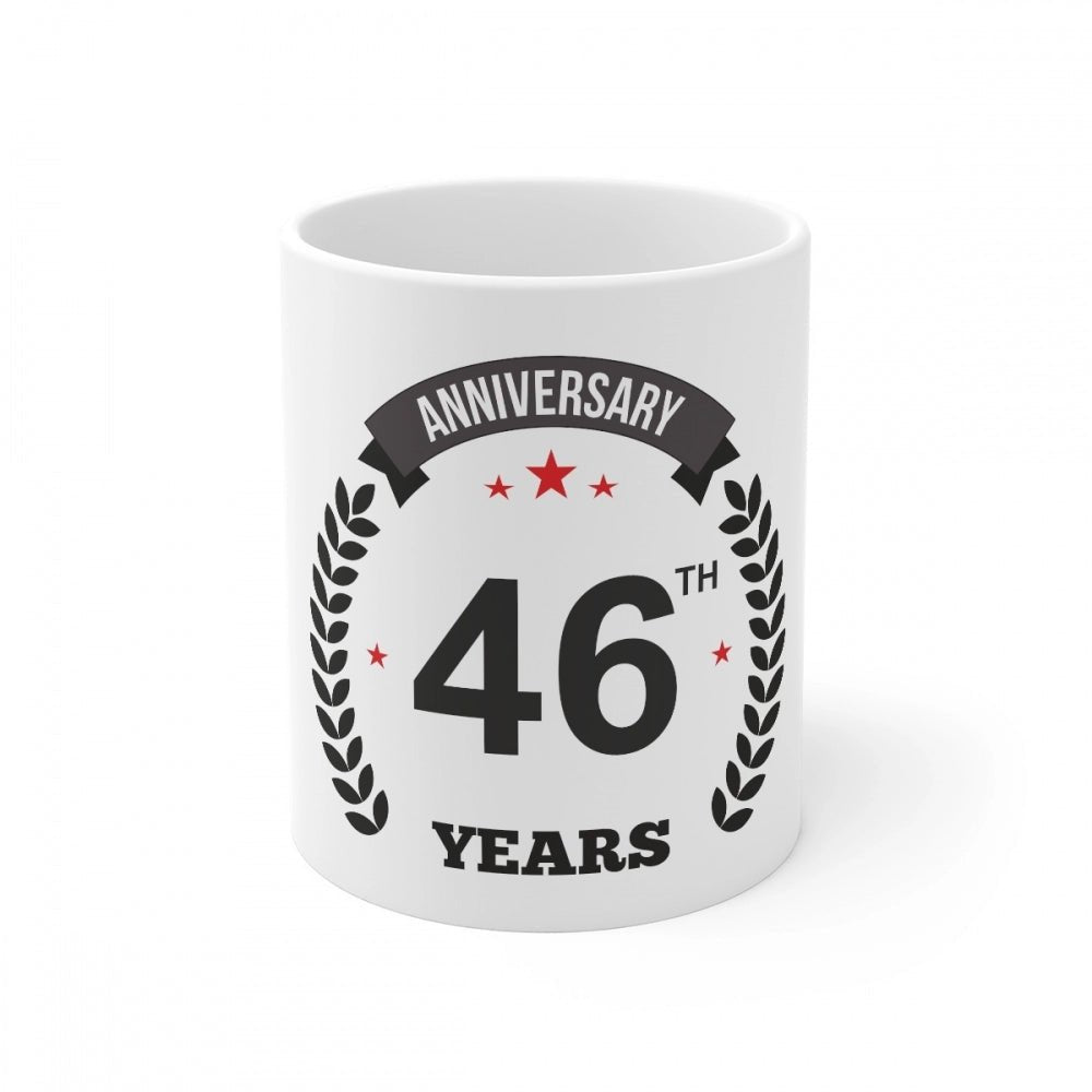 Generic Ceramic 46th Anniversary Printed Coffee Mug (Color: White, Capacity:330ml) - Aura Living Gear
