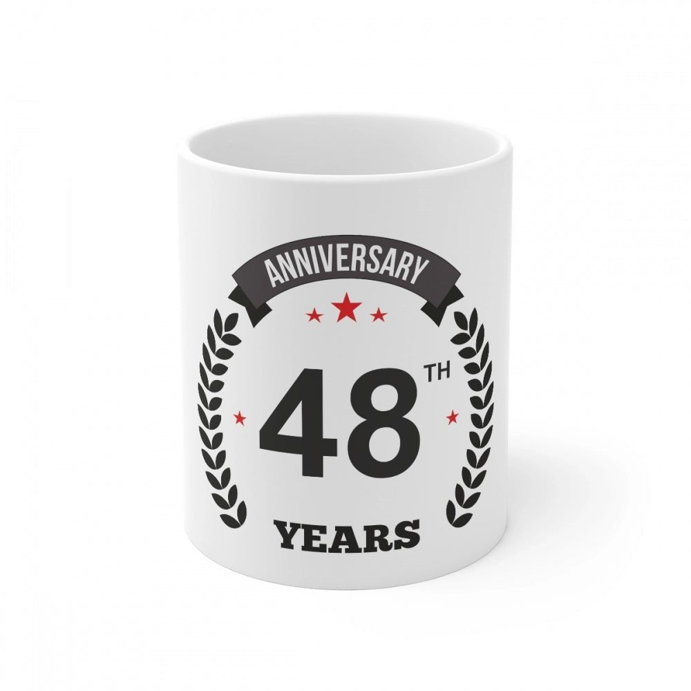 Generic Ceramic 48th Anniversary Printed Coffee Mug (Color: White, Capacity:330ml) - Aura Living Gear