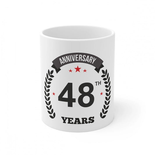 Generic Ceramic 48th Anniversary Printed Coffee Mug (Color: White, Capacity:330ml) - Aura Living Gear