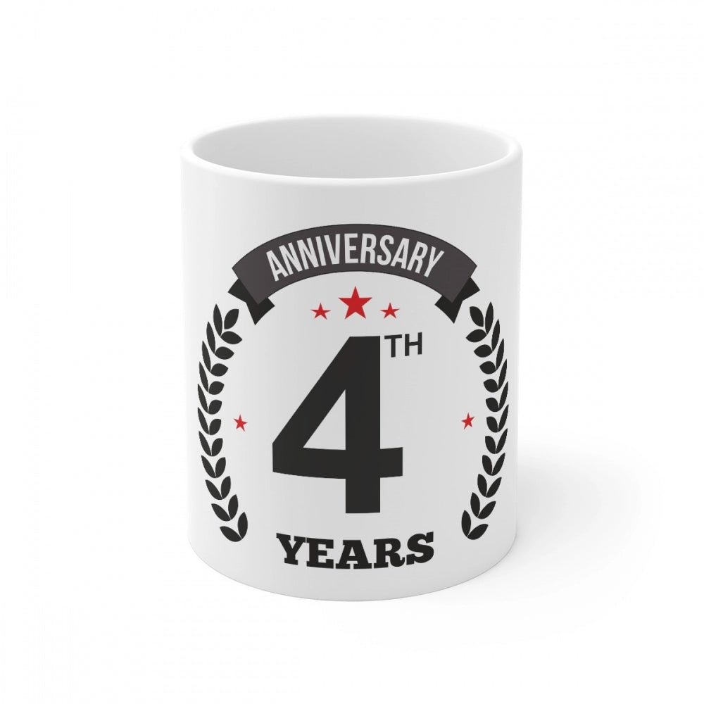 Generic Ceramic 4th Anniversary Printed Coffee Mug (Color: White, Capacity:330ml) - Aura Living Gear