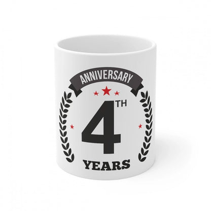 Generic Ceramic 4th Anniversary Printed Coffee Mug (Color: White, Capacity:330ml) - Aura Living Gear