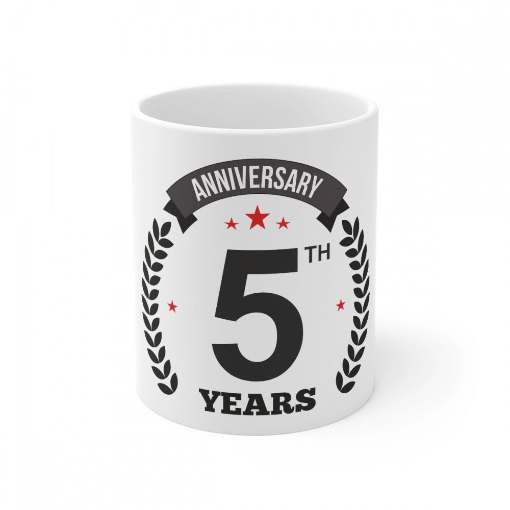 Generic Ceramic 5th Anniversary Printed Coffee Mug (Color: White, Capacity:330ml) - Aura Living Gear