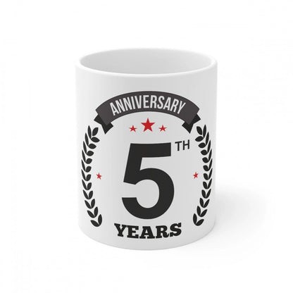 Generic Ceramic 5th Anniversary Printed Coffee Mug (Color: White, Capacity:330ml) - Aura Living Gear