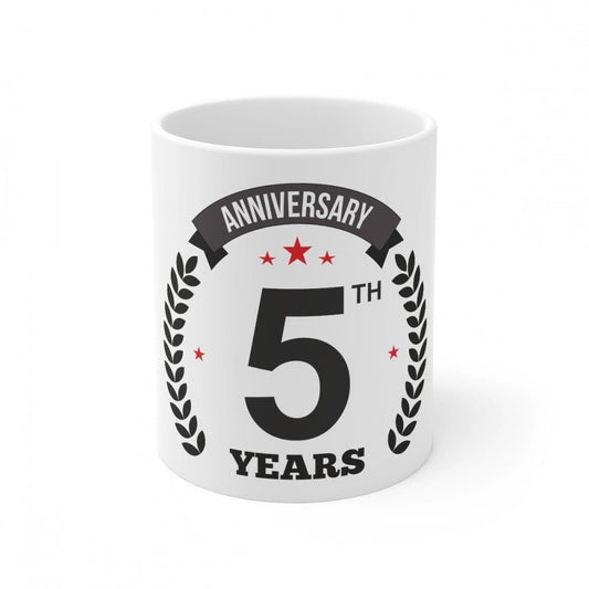Generic Ceramic 5th Anniversary Printed Coffee Mug (Color: White, Capacity:330ml) - Aura Living Gear