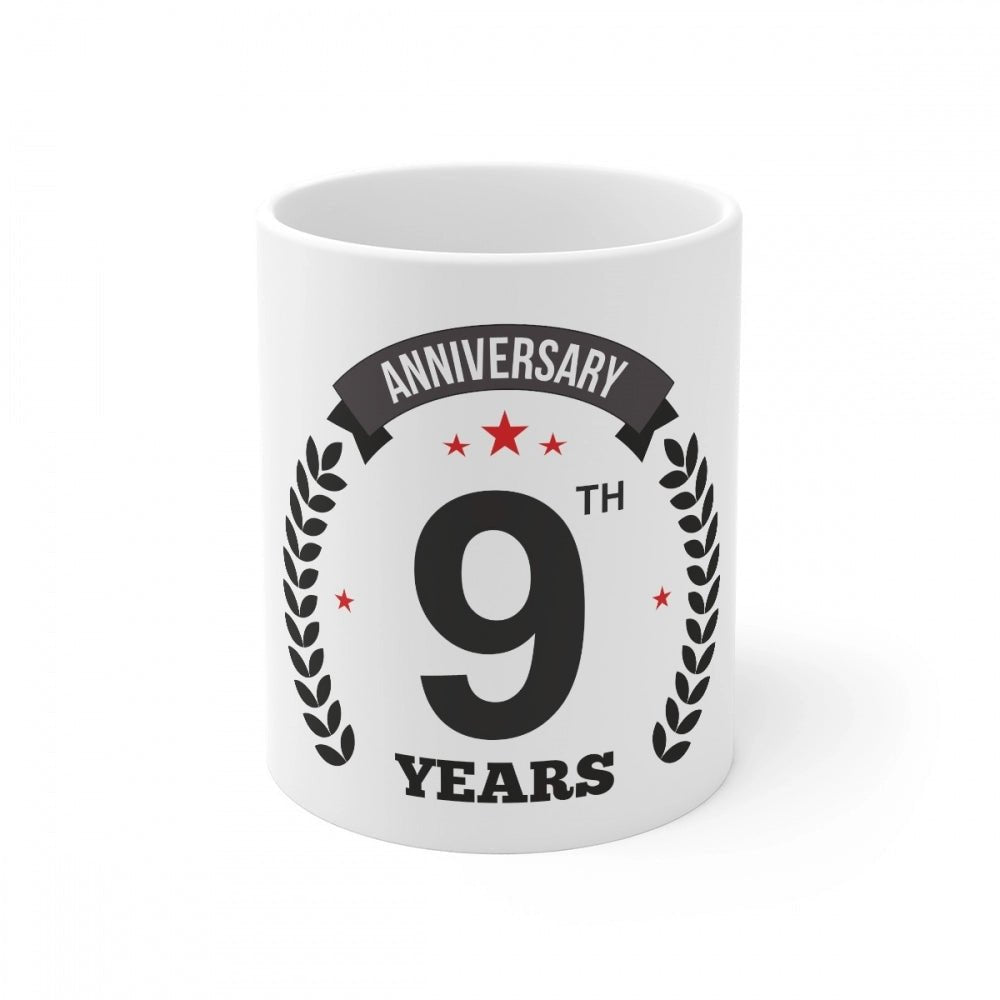 Generic Ceramic 9th Anniversary Printed Coffee Mug (Color: White, Capacity:330ml) - Aura Living Gear