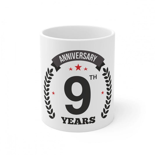 Generic Ceramic 9th Anniversary Printed Coffee Mug (Color: White, Capacity:330ml) - Aura Living Gear