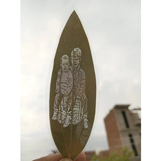 Generic Custom Engraved Leaf Art – Parent And Child Portrait on Natural Leaf - Aura Living Gear