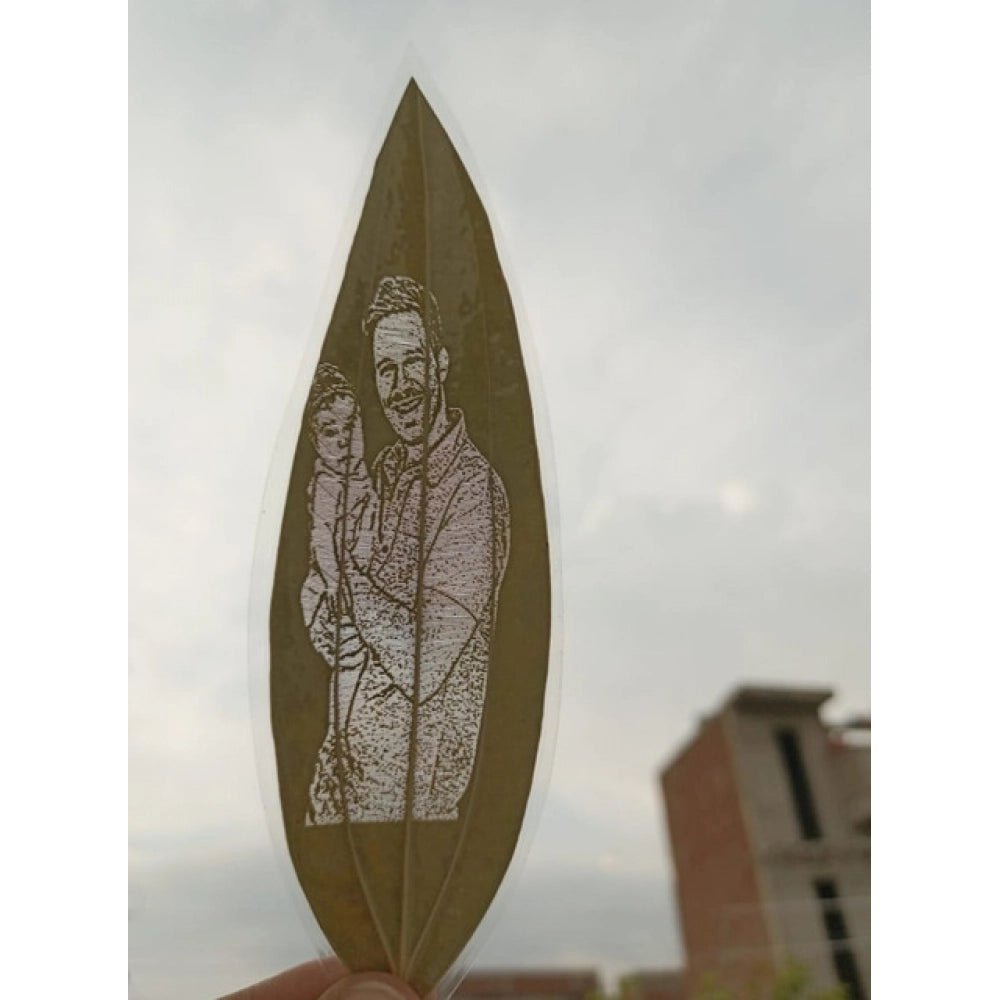 Generic Custom Father &amp; Child Portrait Engraved on Natural Leaf – Personalized Botanical Art Gift - Aura Living Gear