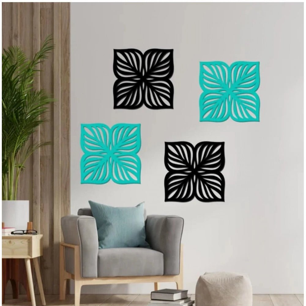 Generic Flowers Design Wooden Wall Decor – Set of 4 Pieces - Aura Living Gear