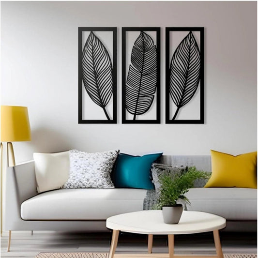 Generic Wooden 3 Pieces Leaf Wall Art Panel Frame for Home Decor - Aura Living Gear
