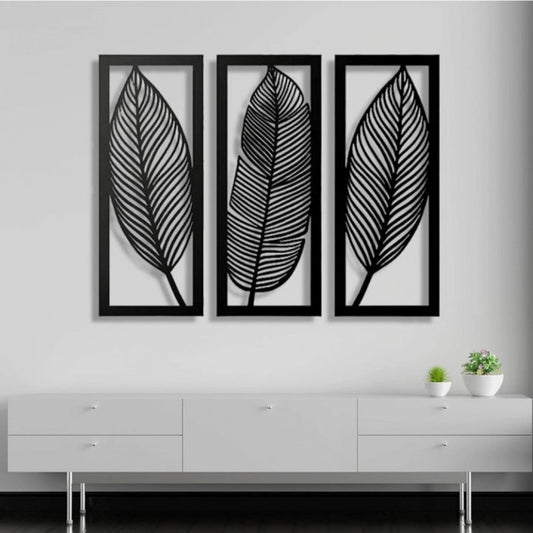 Generic Wooden 3 Pieces Leaf Wall Art Panel Frame for Home Decor - Aura Living Gear